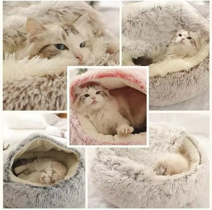 Plush Hooded Pet Bed 2-in-1 Cozy Nest for Cats & Small Dogs