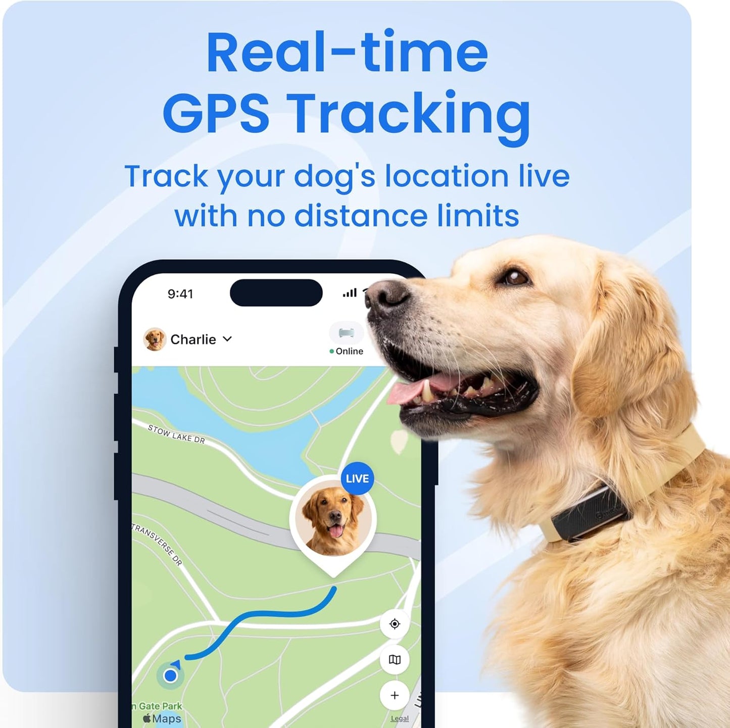 Tractive Smart Dog GPS Tracker – Live Location, Virtual Fence, Vital Signs & Bark Monitoring (Black, Collar Attachment)