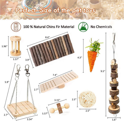 12-Piece Wooden Hamster Accessories Set – Natural Playground Toys for Hamsters, Gerbils, Mice & Small Pets 