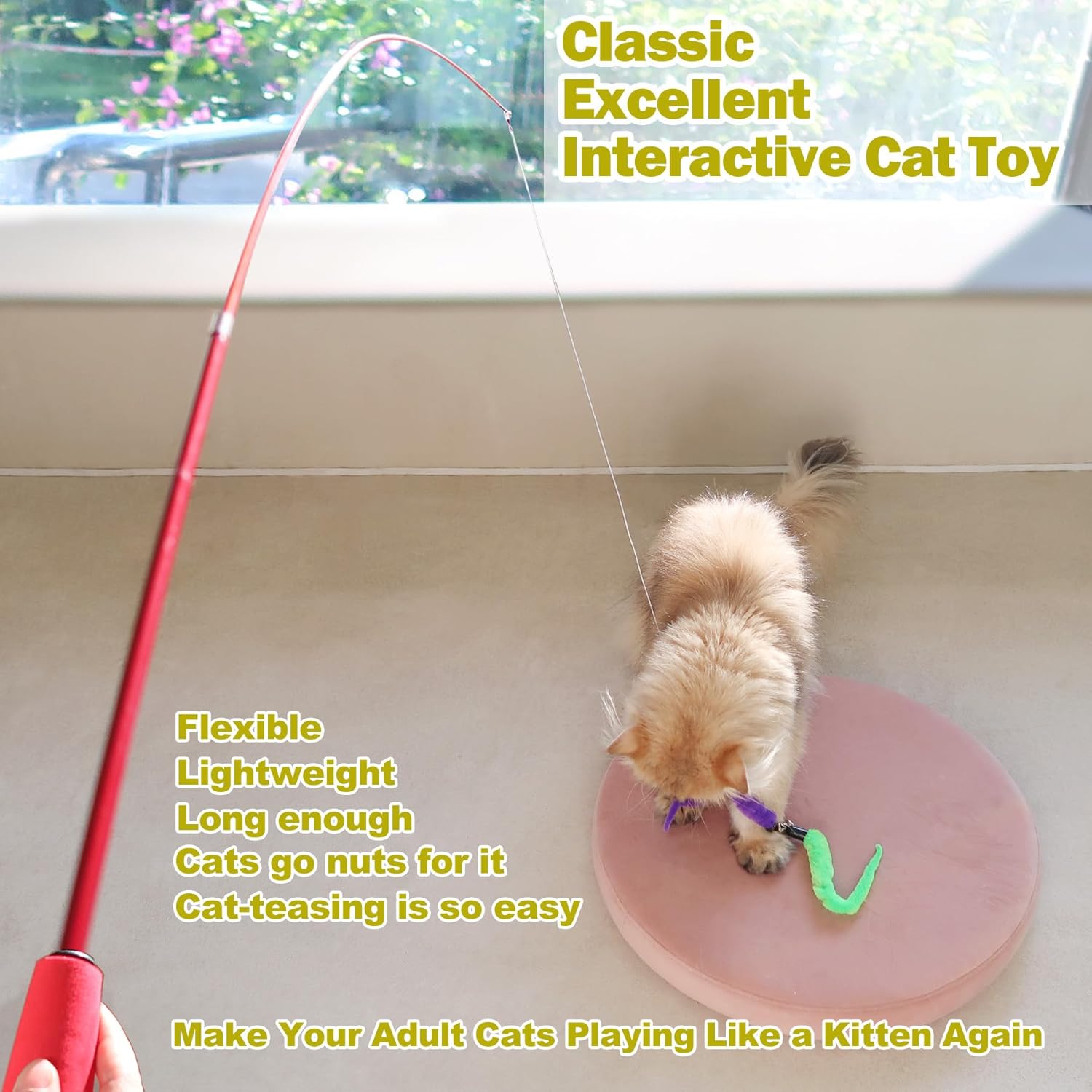 Interactive Cat Feather Toy Set – 2 Wands + 9 Teaser Refills, Bell & Fun Exerciser for Kittens & Cats 