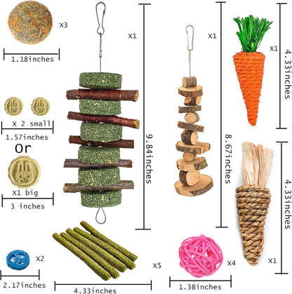 20-Piece Natural Bunny & Small Pet Chew Toy Set – Timothy Sticks & Apple Wood for Rabbits, Guinea Pigs, Hamsters, Chinchillas