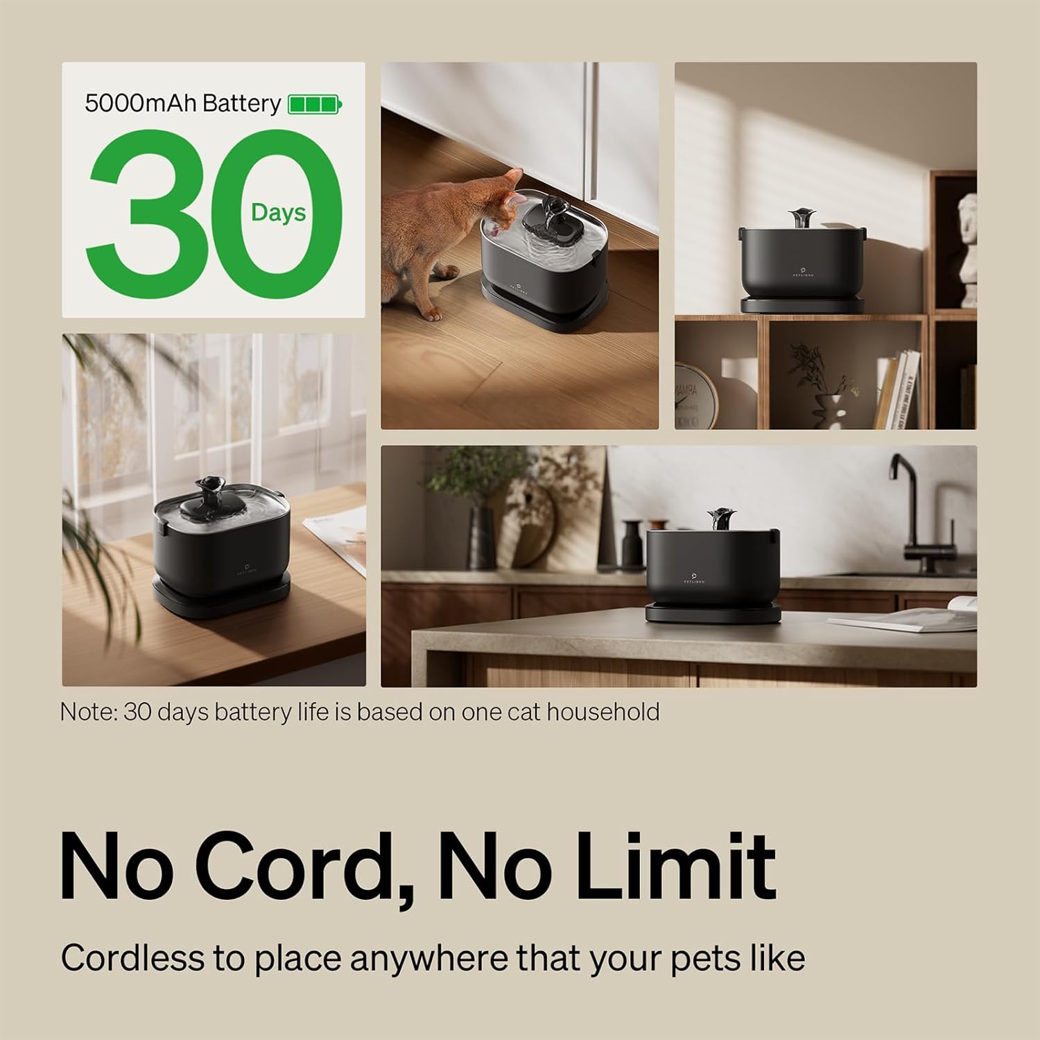 Wireless Cat Water Fountain Bundle – Battery Operated Pet Water Dispenser + 8 Replacement Filters for Dockstream