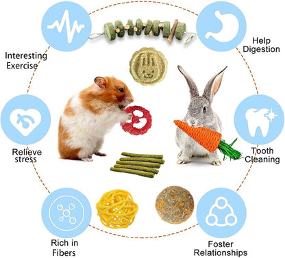 20-Piece Natural Bunny & Small Pet Chew Toy Set – Timothy Sticks & Apple Wood for Rabbits, Guinea Pigs, Hamsters, Chinchillas