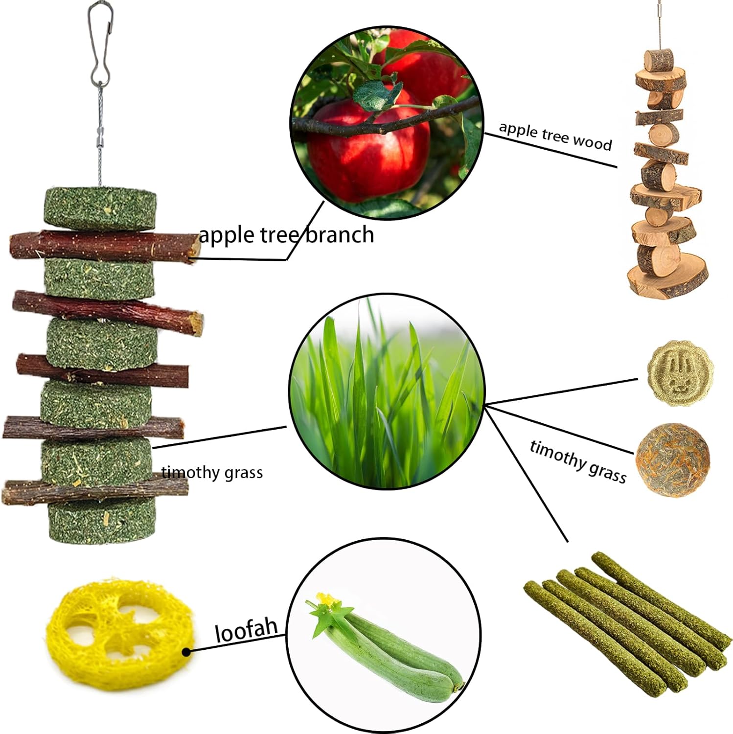 20-Piece Natural Bunny & Small Pet Chew Toy Set – Timothy Sticks & Apple Wood for Rabbits, Guinea Pigs, Hamsters, Chinchillas