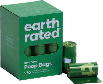 Premium Earth Rated Poop Bags for Dogs - Guaranteed Leak Proof and Extra Thick Waste Bag Refill Rolls, Lavender Scented, 270 Bags