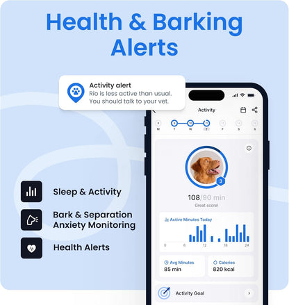 Tractive Smart Dog GPS Tracker – Live Location, Virtual Fence, Vital Signs & Bark Monitoring (Black, Collar Attachment)