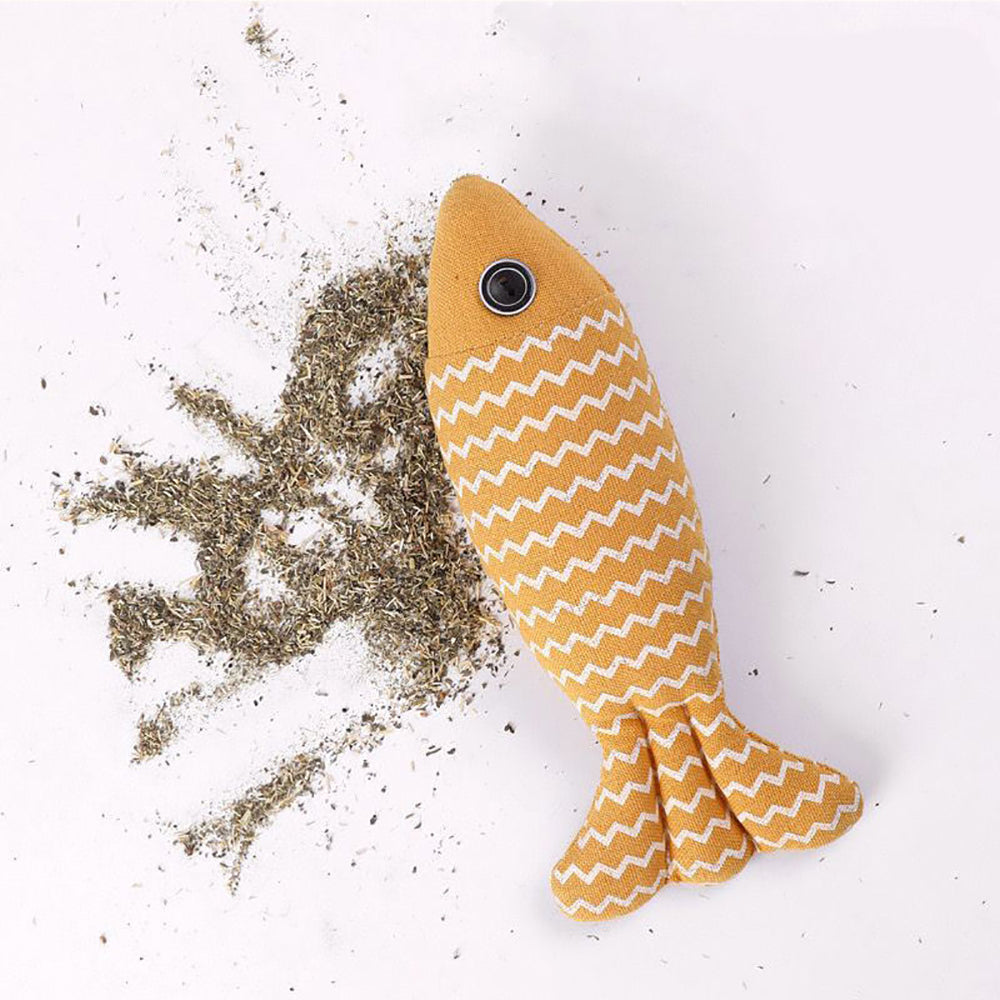 Burlap Catnip Fish Toy – Durable Interactive Kicker & Teething Cat Toy with Crinkle Sound
