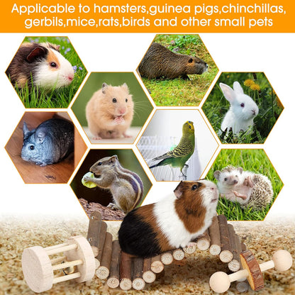 12-Piece Wooden Hamster Accessories Set – Natural Playground Toys for Hamsters, Gerbils, Mice & Small Pets 