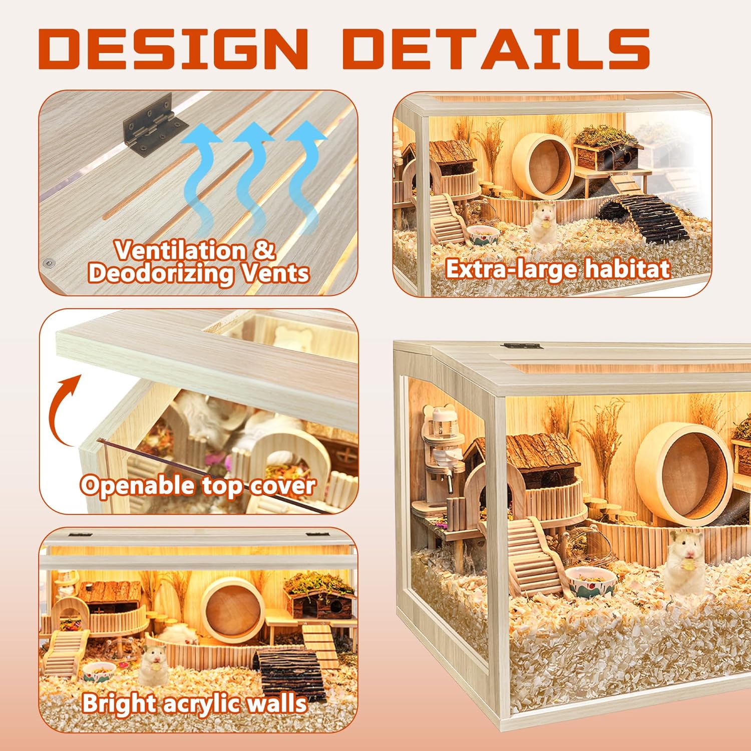 LuxuryChew-Proof Hamster Cage – Durable Habitat with Openable Top & Acrylic Panels