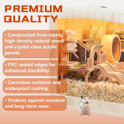 LuxuryChew-Proof Hamster Cage – Durable Habitat with Openable Top & Acrylic Panels