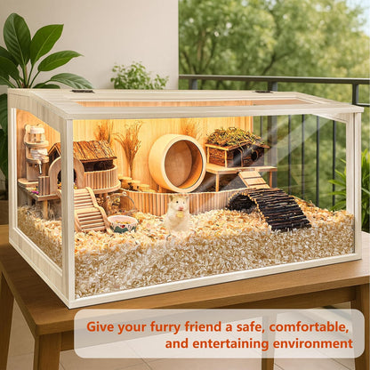 LuxuryChew-Proof Hamster Cage – Durable Habitat with Openable Top & Acrylic Panels