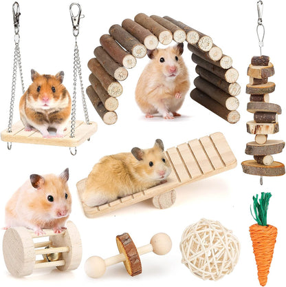 12-Piece Wooden Hamster Accessories Set – Natural Playground Toys for Hamsters, Gerbils, Mice & Small Pets 