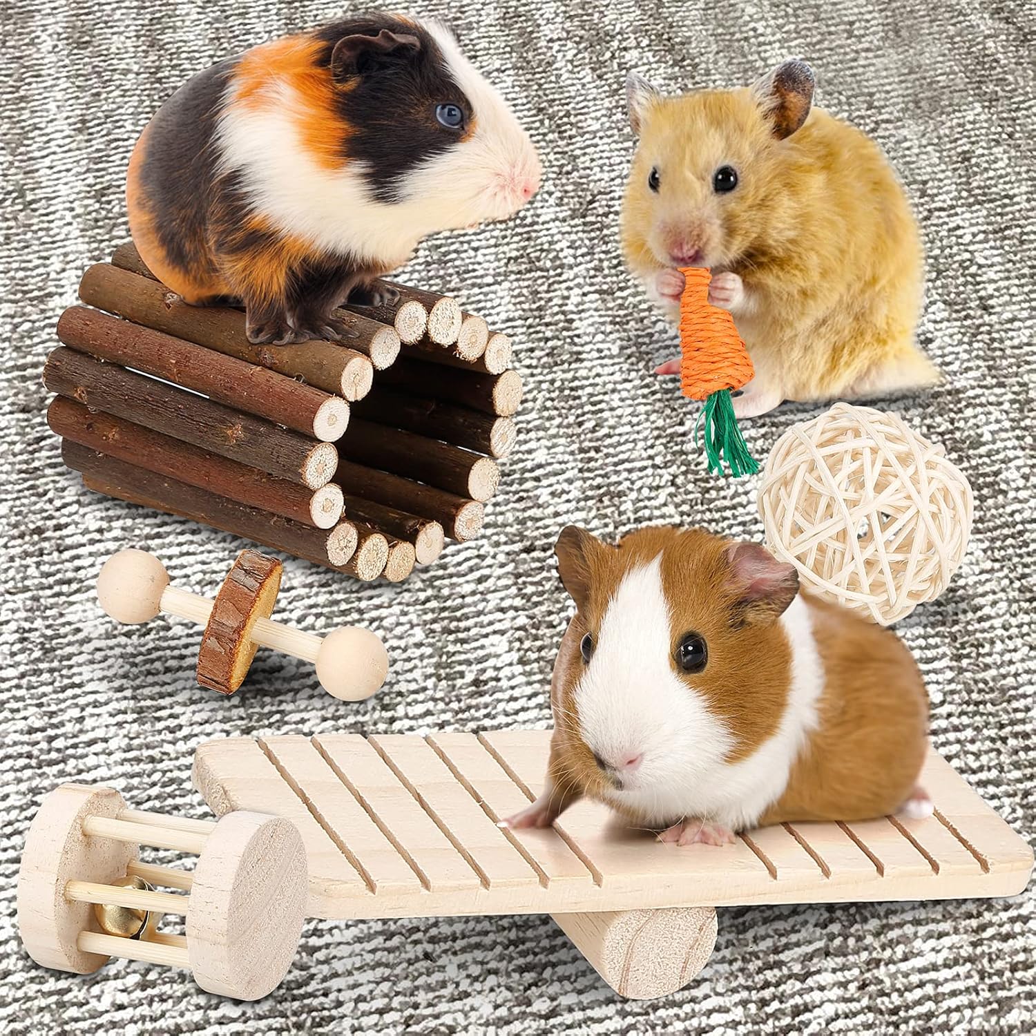 12-Piece Wooden Hamster Accessories Set – Natural Playground Toys for Hamsters, Gerbils, Mice & Small Pets 