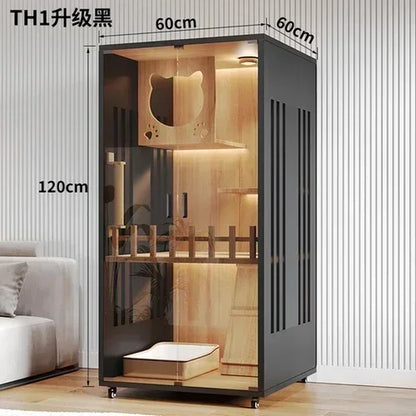 Modern Wooden Cat Villa – Large Indoor Cat House & Litter Cage