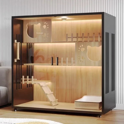 Modern Wooden Cat Villa – Large Indoor Cat House & Litter Cage