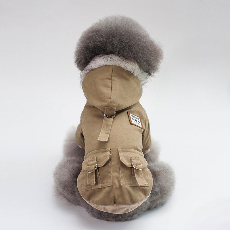 Military-Style Cap Dog Coat – Waterproof Warm Pet Jacket