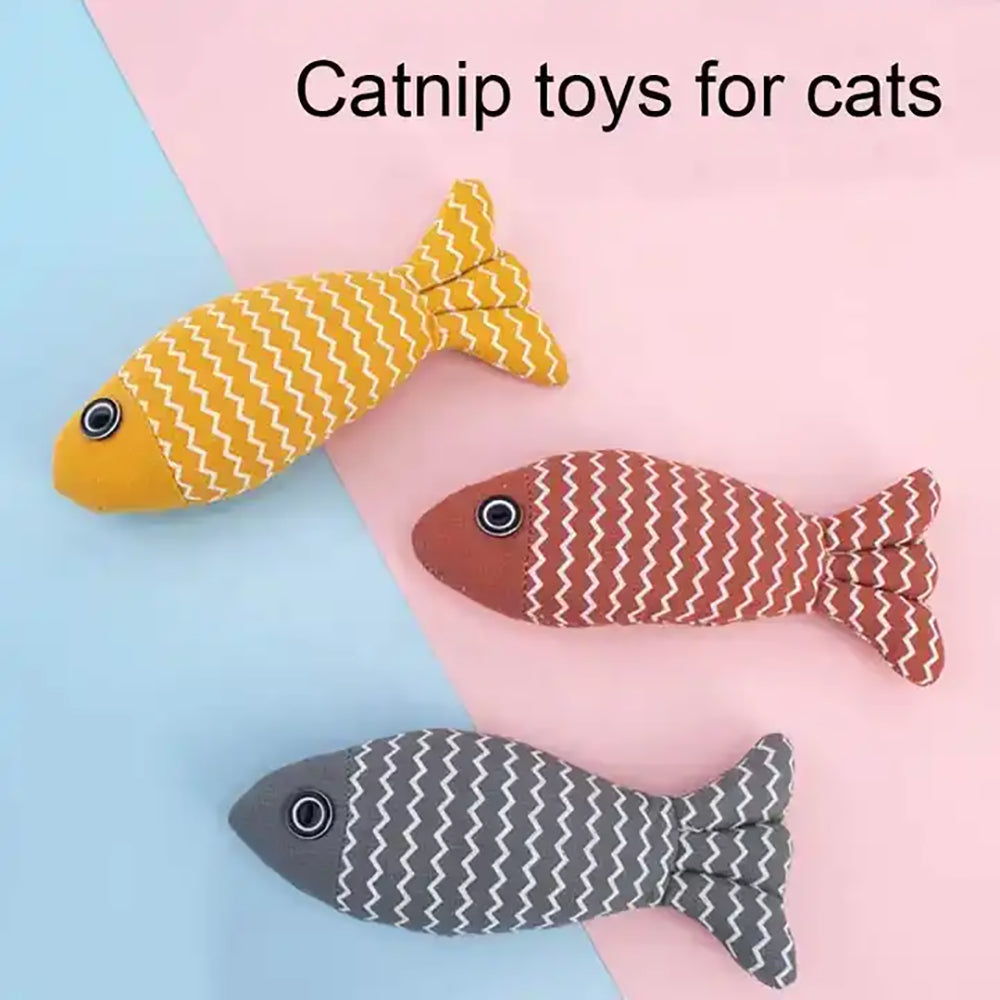 Burlap Catnip Fish Toy – Durable Interactive Kicker & Teething Cat Toy with Crinkle Sound