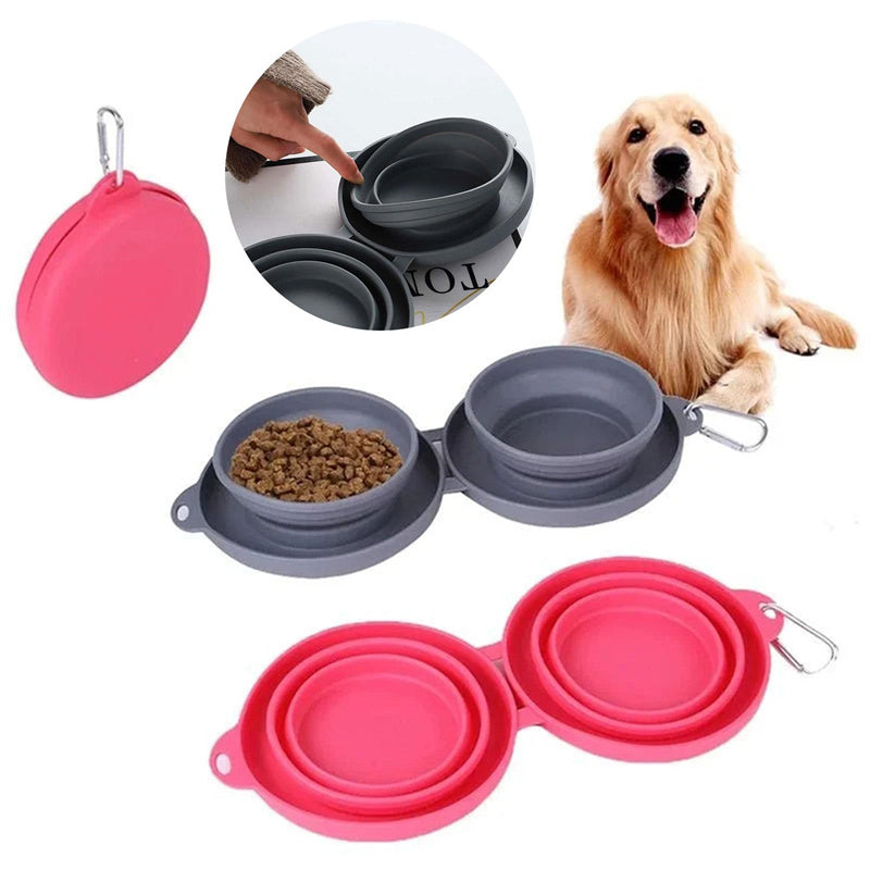 Foldable Double Pet Feeding Bowl – Travel & Portable Dog & Cat Bowls