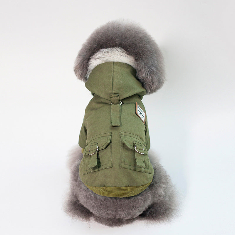 Military-Style Cap Dog Coat – Waterproof Warm Pet Jacket