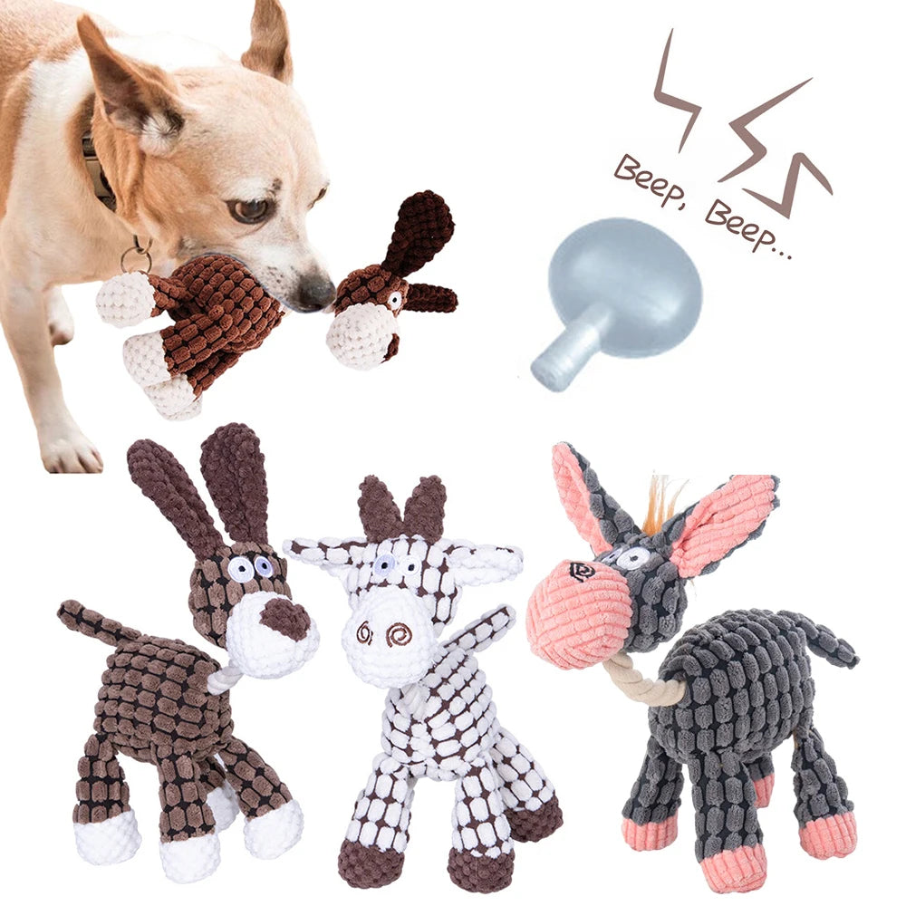 Pet Toy Donkey Shape Corduroy Chew Toy for Dogs Puppy Squeaker Squeaky Plush Bone Molar Dog Toy Pet Training Dog