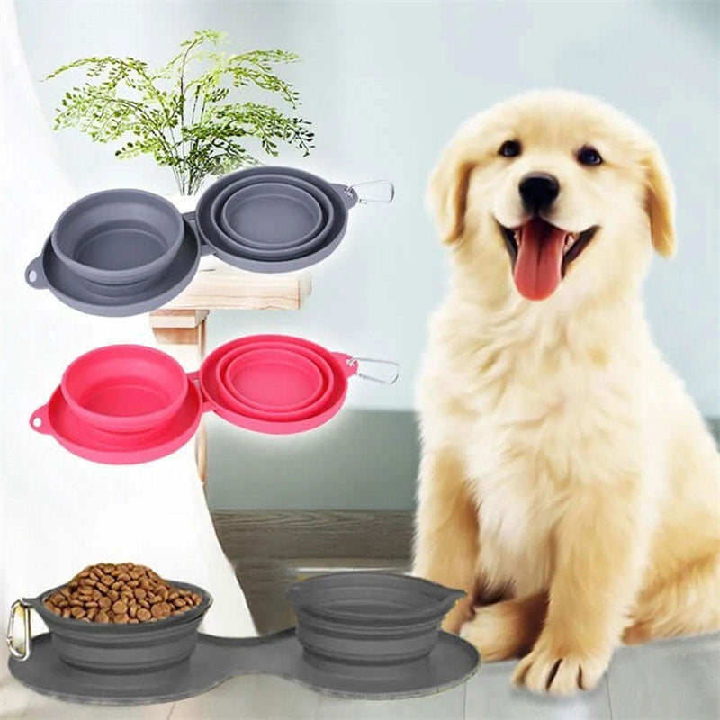 Foldable Double Pet Feeding Bowl – Travel & Portable Dog & Cat Bowls