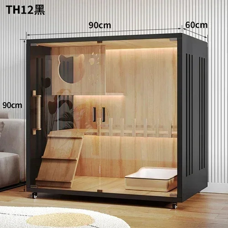 Modern Wooden Cat Villa – Large Indoor Cat House & Litter Cage