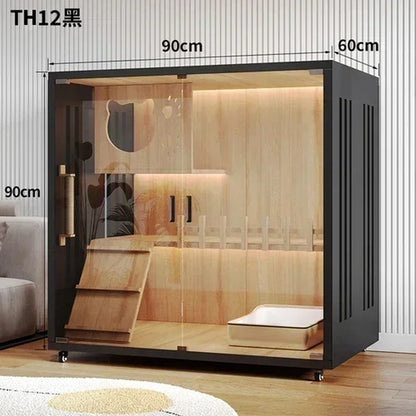 Modern Wooden Cat Villa – Large Indoor Cat House & Litter Cage