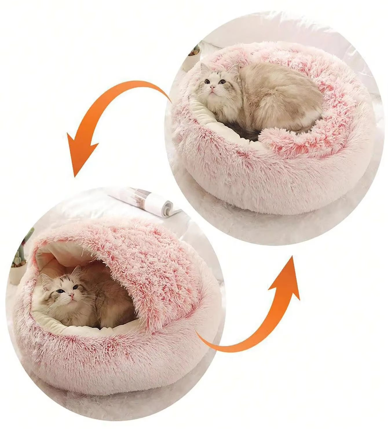 Plush Hooded Pet Bed 2-in-1 Cozy Nest for Cats & Small Dogs