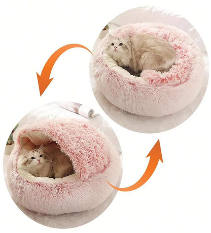 Plush Hooded Pet Bed 2-in-1 Cozy Nest for Cats & Small Dogs