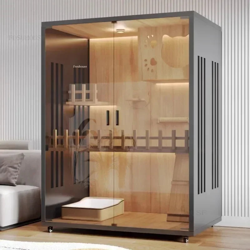 Modern Wooden Cat Villa – Large Indoor Cat House & Litter Cage