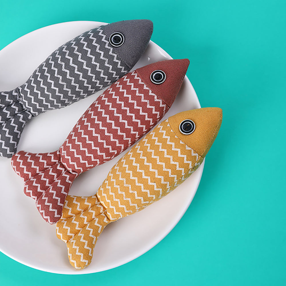Burlap Catnip Fish Toy – Durable Interactive Kicker & Teething Cat Toy with Crinkle Sound