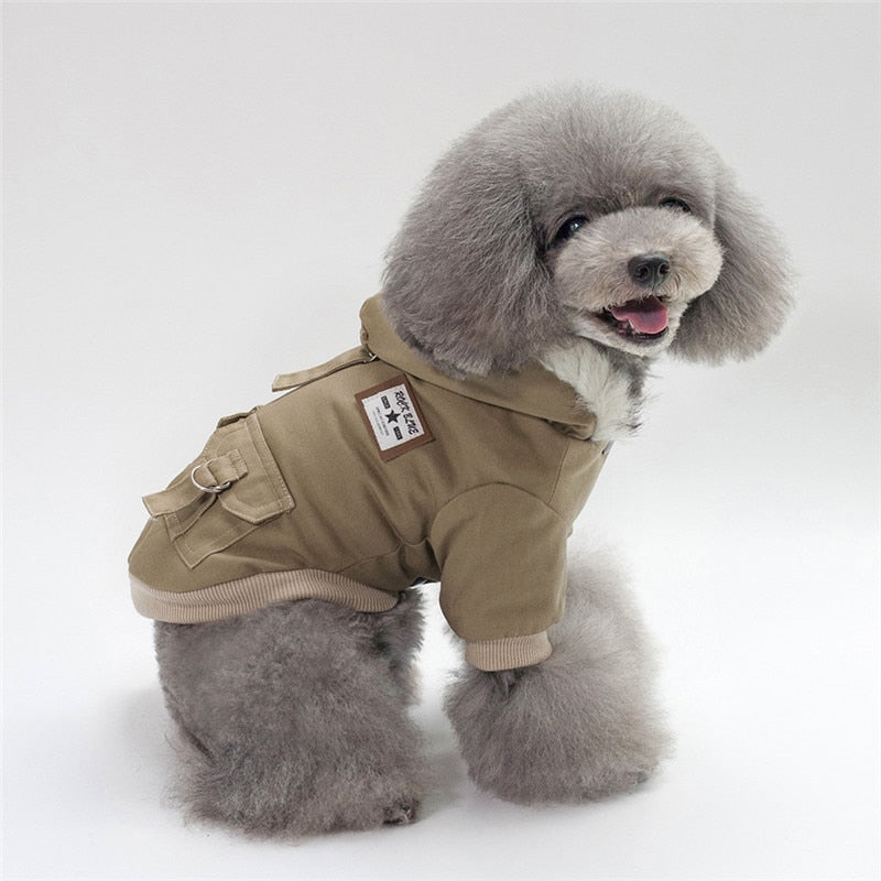 Military-Style Cap Dog Coat – Waterproof Warm Pet Jacket