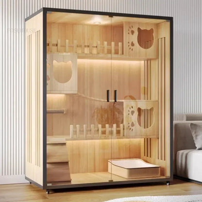 Modern Wooden Cat Villa – Large Indoor Cat House & Litter Cage