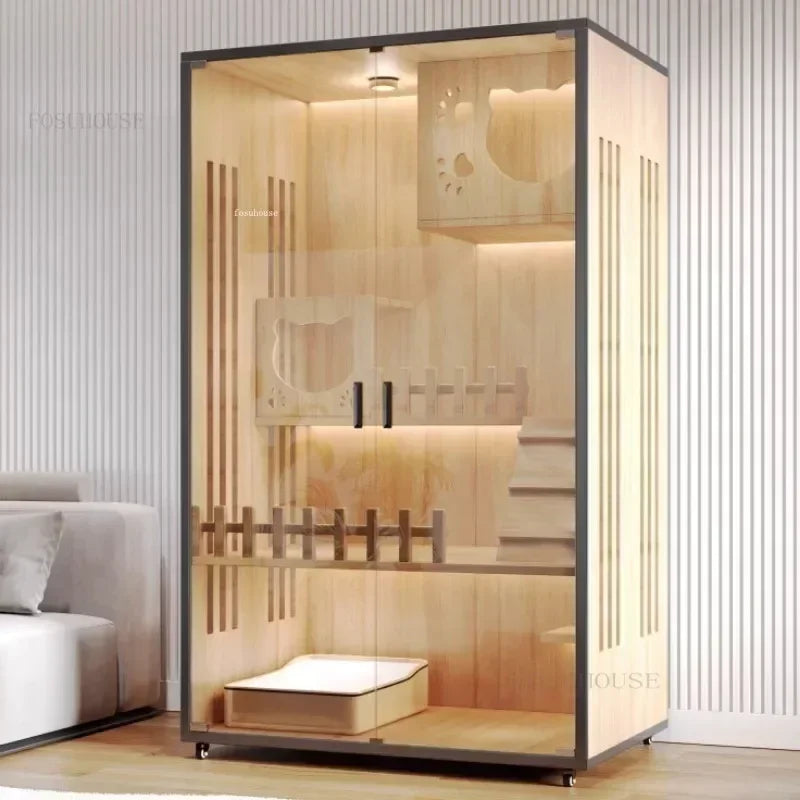 Modern Wooden Cat Villa – Large Indoor Cat House & Litter Cage